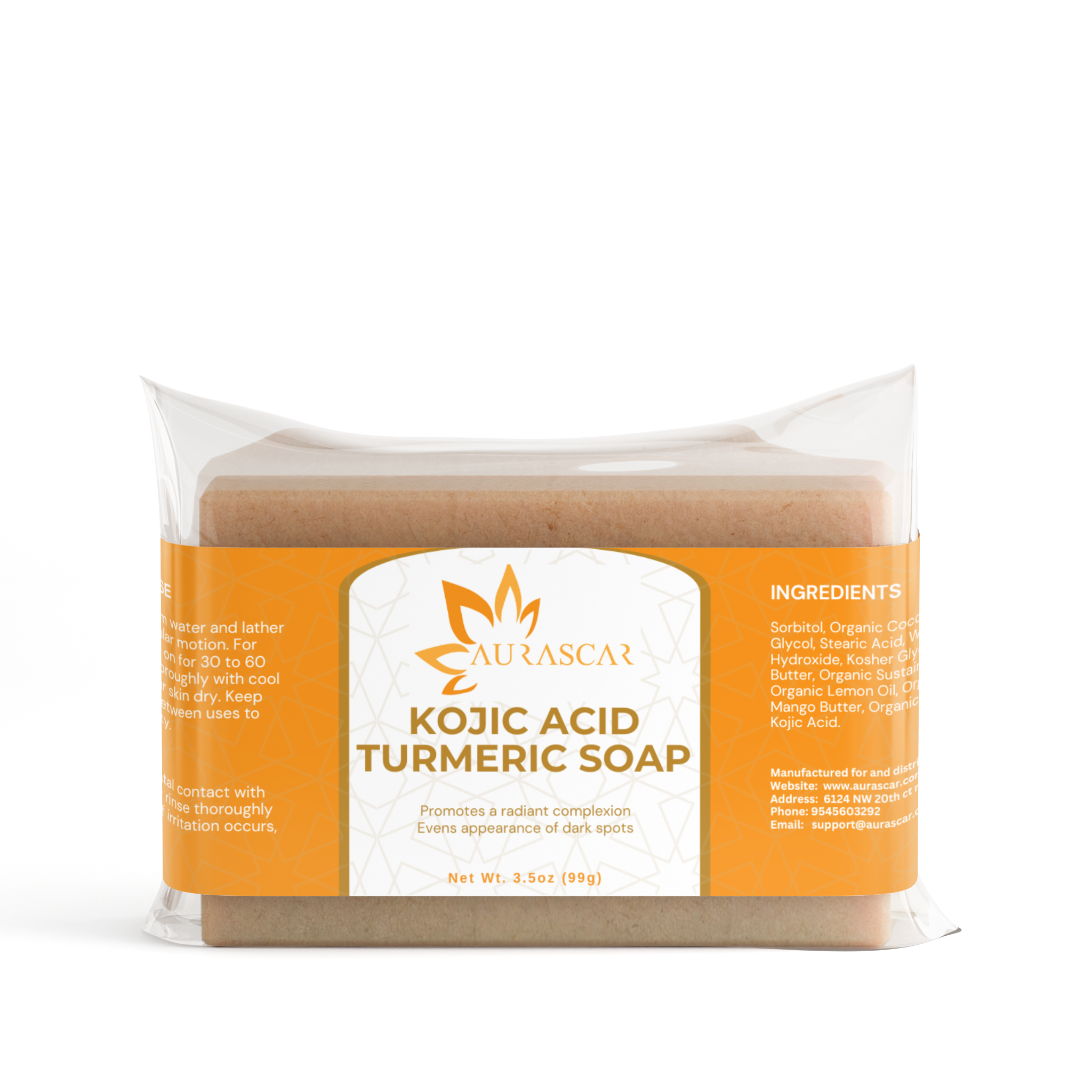 Aurascar Kojic Acid & Turmeric Soap